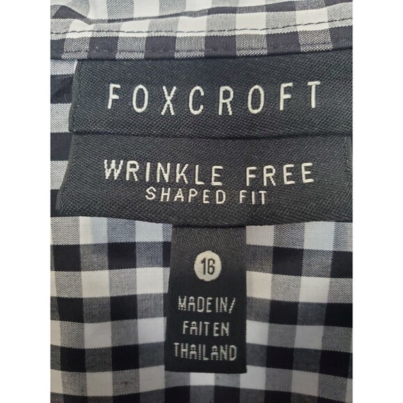 Foxcroft Wrinkle Free Shaped Fit Black Gingham 3/4 Sleeve Button-Up Top Size 16 - Picture 4 of 7